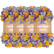 JubileeYarn Fun Finger Loops Garn - Jumbo Polyester - Team Spirit Colors - 100g/Nr - Lila Gr Gul - 4 hrvor