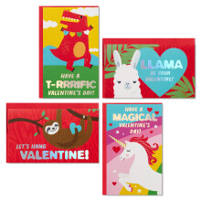 Hallmark Mini Valentinkort för Barn, Llama, Sloth, Dinosaurus, Enhörning (32 Klassrum Valentinkort med Kuvert)