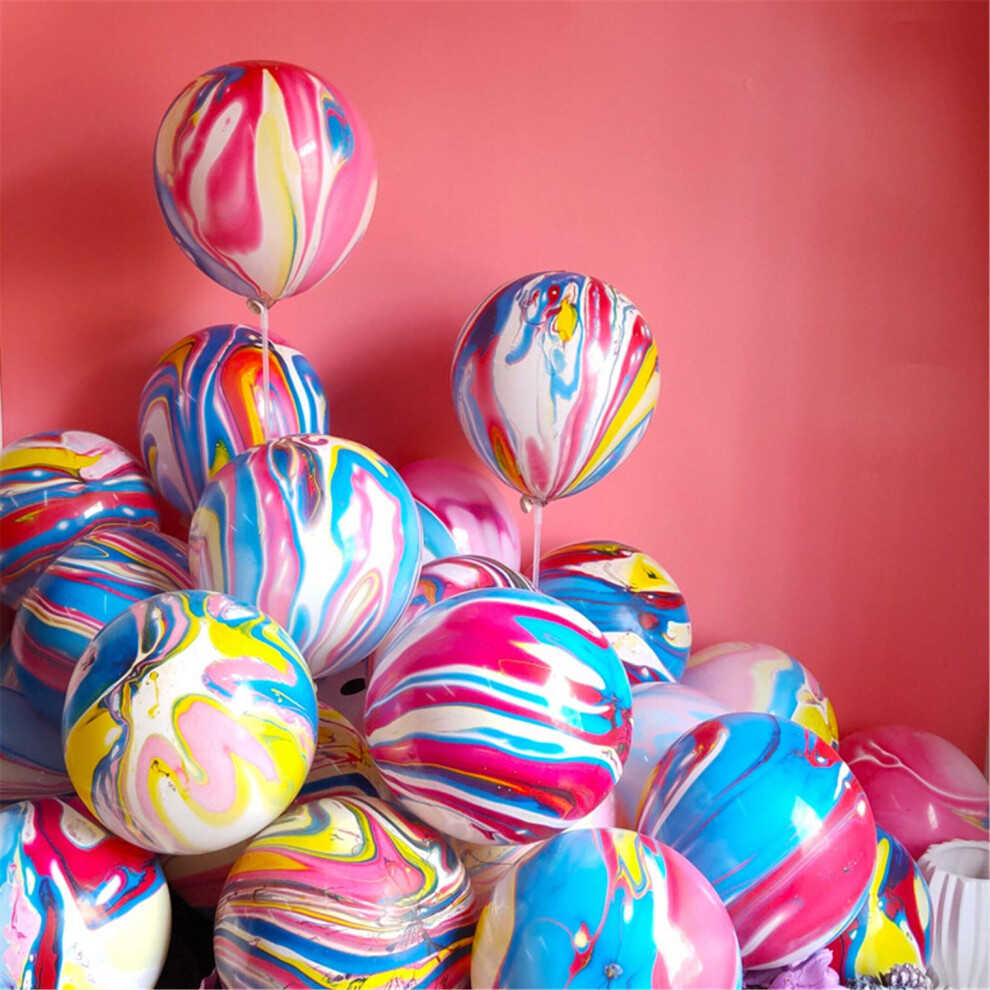 Banyeyun Rainbow Tie Dye Balloons 100Pcs 12 Inch Agate Marble Latex Swirl Balloons For Tie Dye Birthday Party Supplies,Candyland,Bachelorette,Fun Hippie Party