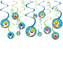 Amscan Baby Shark Spiral dekoration med udsk?ringer - 5"""" | Assorteret design | Pakke med 12