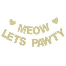 Miau Let's Pawty Banner Kisllat cica szletsnapi partijnak htterei Pet Cats Party Arany csillog papr fotkellkek