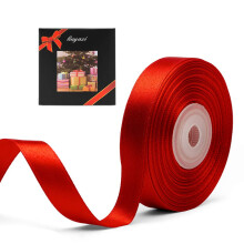 Cinta de raso roja de doble cara de color sσlido, cintas de 5/8 pulgadas x 25 yardas, perfectas para manualidades, decoraciσn de bodas, lazos, ra