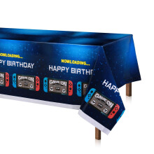 Tovaglia blu per feste da videogioco da 2 pezzi | 54x108 pollici| Decorazione per feste di compleanno per videogiochi Copertura da tavolo in plas