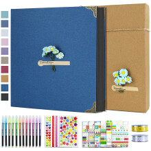 Vienrose DIY Scrapbook-Fotoalbum-Set mit Stiften, Bndern und Aufklebern, 60 Seiten, Hardcover, 30,5 x 30,5 cm, 3 Ringe, abnehmbares schwarzes Papier