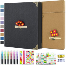 Vienrose DIY Scrapbook-Fotoalbum-Set mit Stiften, Bndern und Aufklebern, 60 Seiten, Hardcover, 21,6 x 27,9 cm, 3 Ringe, abnehmbares schwarzes Papier