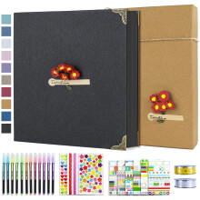 Vienrose DIY Scrapbook-Fotoalbum-Set mit Stiften, Bndern und Aufklebern, 60 Seiten, Hardcover, 30,5 x 30,5 cm, 3 Ringe, abnehmbares schwarzes Papier