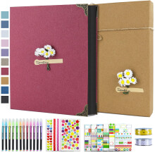 Vienrose DIY Scrapbook-Fotoalbum-Set mit Stiften, Bndern und Aufklebern, 60 Seiten, Hardcover, 21,6 x 27,9 cm, 3 Ringe, abnehmbares schwarzes Papier