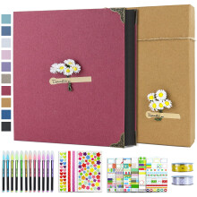 Vienrose DIY Scrapbook-Fotoalbum-Set mit Stiften, Bndern und Aufklebern, 60 Seiten, Hardcover, 30,5 x 30,5 cm, 3 Ringe, abnehmbares schwarzes Papier