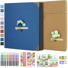 Vienrose DIY scrapbog fotoalbum s?t med kuglepenne tape og klisterm?rker 60 sider hardcover 8,5x11 tommer 3 ringe aftagelig sort papir scrapbog t
