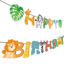 LJCL Safari Animals Boldog szletsnapot Banner Jungle Party Sign Theme Srmny dsztsek Kellkek szafari/dzsungel tmj szletsnapi kt Wild Par