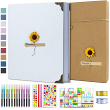 Vienrose DIY Scrapbook-Fotoalbum-Set mit Stiften, Bndern und Aufklebern, 60 Seiten, Hardcover, 21,6 x 26,7 cm, 3 Ringe, herausnehmbares Blankopapier
