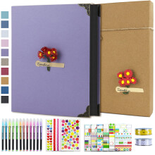 Vienrose DIY Scrapbook-Fotoalbum-Set mit Stiften, Bndern und Aufklebern, 60 Seiten, Hardcover, 21,6 x 27,9 cm, 3 Ringe, abnehmbares schwarzes Papier