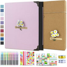Vienrose DIY Scrapbook-Fotoalbum-Set mit Stiften, Bndern und Aufklebern, 60 Seiten, Hardcover, 21,6 x 27,9 cm, 3 Ringe, abnehmbares schwarzes Papier