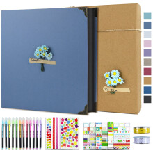 Vienrose DIY Scrapbook-Fotoalbum-Set mit Stiften, Bndern und Aufklebern, 60 Seiten, Hardcover, 30,5 x 30,5 cm, 3 Ringe, abnehmbares schwarzes Papier