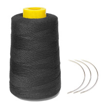 Young Hair Dickes Echthaar-Nhgarn mit 3 Lockennadeln, Perckenherstellungsgarn, 1000 Yards (schwarz)