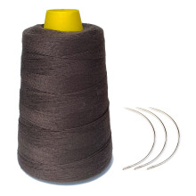 Young Hair Dickes Echthaar-Nhgarn mit 3 Lockennadeln, Perckenherstellungsgarn, 1000 Yards (Dunkelbraun), 140 g