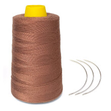 Young Hair Dickes Echthaar-Nhgarn mit 3 Lockennadeln, Perckenherstellungsgarn, 1000 Yards (Hellbraun), 140 g