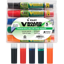 PILOT V Board Master Refillable Dry Erase Markers Assorted Colors 5 Count med refills (16726)