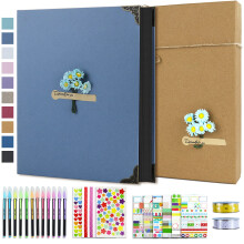 Vienrose DIY Scrapbook-Fotoalbum-Set mit Stiften, Bndern und Aufklebern, 60 Seiten, Hardcover, 21,6 x 27,9 cm, 3 Ringe, abnehmbares schwarzes Papier