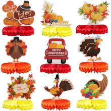9 stykker Thanksgiving Honeycomb Centerpiece Tyrkiet Honeycomb Pumpkin Honeycomb Thanksgiving Bord Centerpiece til Thanksgiving Borddekoration Ef