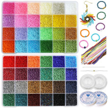 Bala&Fillic Gre 2 mm 12/0 Rocailles, Schmuckherstellungszubehr-Set, 48 Farben, ca. 38.000+ Stck, kleine handwerkliche Glasperlen mit elastischem