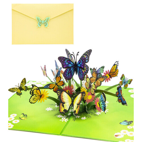 Sharonlily Flying Butterflies Pop Up Card 3D Flower Butterfly Birthday ...