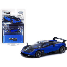 Pagani Huayra BC Blau Francia Metallic en Zwart met Strepen en Blauwe Interieur 1/64 Modelauto