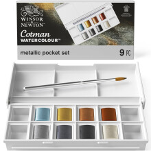 Set de acuarelas metálicas Winsor & Newton Cotman, 8 medios pans con pincel