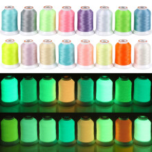 New brothread 16 Farben Luminary Glow in The Dark Stickmaschinengarn-Set, 30 WT, 500 m (550 Y), jede Spule zum Sticken, Quilten, Nähen