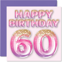 Stuff4 60th Birthday Card for Women - Pink & Purple Glitter Balloons - Happy Birthday Cards for 60 Year Old Woman Mom Nanny Grandma Gran Auntie 5.7