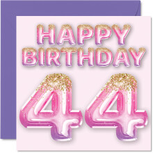 44th Birthday Card for Women - Pink & Purple Glitter Balloons - Happy Birthday Cards for 44 Year Old Woman Mom Cousin Friend Sister Auntie 5.7 x 5.7