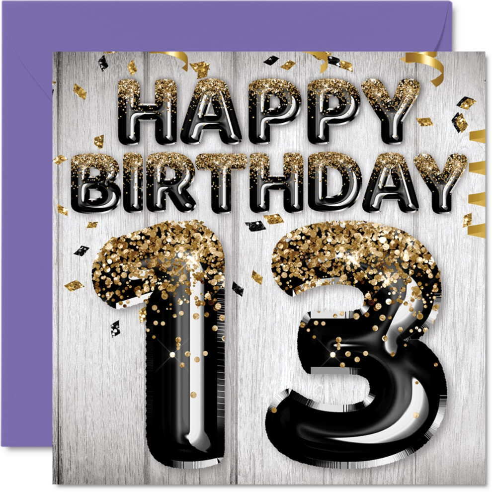Stuff4 Boys Black/Gold 13Th Birthday Card For - & Glitter Balloons - Happy Birthday Cards For 13 Year Old Son Brother Grandson Cousin 5.7 X 5.7