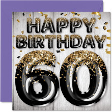 60-?rs f?dselsdagskort til m?nd - sorte og guld-glitterballoner - Tillykke med f?dselsdagenskort til 60-?rig mand Far Papa Pops bedstefar bedstef