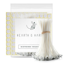 Hearth and Harbor Mèches pour Bougies et Autocollants, 100 Mèches en Coton de 15 cm + 100 Autocollants Résistants à la Chaleur