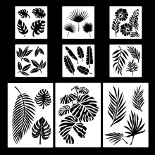 9PCS Tropical Leaf Stencils Areca Palm Leaf Stencil Monstera Tree Leaves Templates Fern Botanical Template for Painting Canvas Fabric Paper Wood Wall