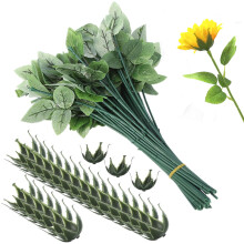 YOKOKE 30-teiliges Blumendraht-Stielset mit Blttern und 30-teiligem knstlichen Blumenkelchen-Set, Kunststoff-Rosen-Blumendraht, DIY-Bastelstrau, K