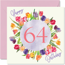 Mooie 64ste Verjaardagskaarten voor Vrouwen - Waterverf Tulpen Boeket - Gelukkige Verjaardag Kaart voor Oma