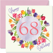 Smukke 68-?rs f?dselsdagskort til kvinder - Akvarel tulipaner Blomsterbuket - Tillykke med f?dselsdagen kort til hendes bedstemor Barnepige Mormo
