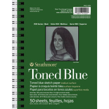 Strathmore 400 Series Sketch Pad Toned Blue 5,5x8,5 inch 50 vellen - Kunstenaarsschetsboek voor het tekenen van illustratie Kunstklasstudenten
