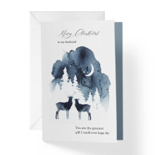 1Up Greetings Individuelle Weihnachtskarte fr Ehemann | Romantische Weihnachtskarte Hirsch mit Kiefern | Ihr Kauf hilft Tieren in Not | 5 x7,5 | Ein