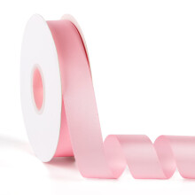 Doppelseitiges, einfarbiges Satinband in Babyrosa, 2,5 cm x 50 Yards, durchgehendes hochdichtes Polyesterband fr Geschenke, Verpackung, Hochzeit, Pa
