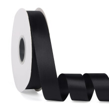 Doppelseitiges einfarbiges schwarzes Satinband, 2,5 cm x 50 Yards, durchgehendes hochdichtes Polyesterband fr Geschenke, Verpackung, Hochzeit, Party
