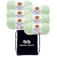Lion Brand Feels Like Butta Mint 215-156 (6-nystan - Same Dye Lot) Kamgarn Medium #4 polyestergarn fr virkning och stickning med projektvska