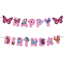 BIEUFBJI Butterfly F?dselsdagspynt Tillykke med f?dselsdagen Bannerudsmykning Fairy Tillykke med f?dselsdagen Banner Fairy Garden F?dselsdagsfest