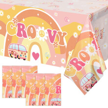 6 st Tv Groovy Party Plast Dukar Groovy Retro Hippie Boho Festdekorationer Rainbow Daisy Flower Rektangel Disponibel bordsduk fr flickor Star G