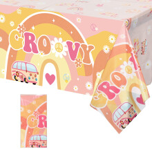 1 st Tv plastdukar Retro Hippie Boho Festdekorationer Rainbow Daisy Flower Rektangel Disponibel bordsduk fr flickor Star Groovy Daisy Fdelseda
