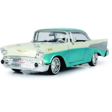 1957 Chevy Bel Air Lowrider Trkis Metallic und Wei Get Low Series 1/24 Druckguss-Modellauto von Motormax 79029
