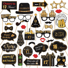 LINGTEER Tillykke med 17-?rs f?dselsdagen Photo Booth Rekvisitter Sk?l til 17-?rs f?dselsdag Sytten ?r gammel Bday Party Centerpieces Rekvisitter