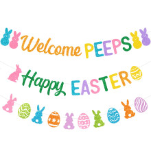 Glad Psk Banner Vlkommen Peeps Banner Psk Peeps Bunny Banner Dekorationer fr hem Glad Psk Festdekorationer Pskharen Festdekorationer Pskma