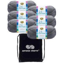 Lion Brand 24/7 Bomuld S?lv 761-149 (6-n?gler - Samme farveparti) kamgarn Medium #4 Bomuldsgarn til h?kling og strikning med projekttaske